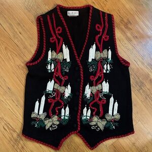 VJ Petites Holiday Sweater Vest Sz PS Black/Red